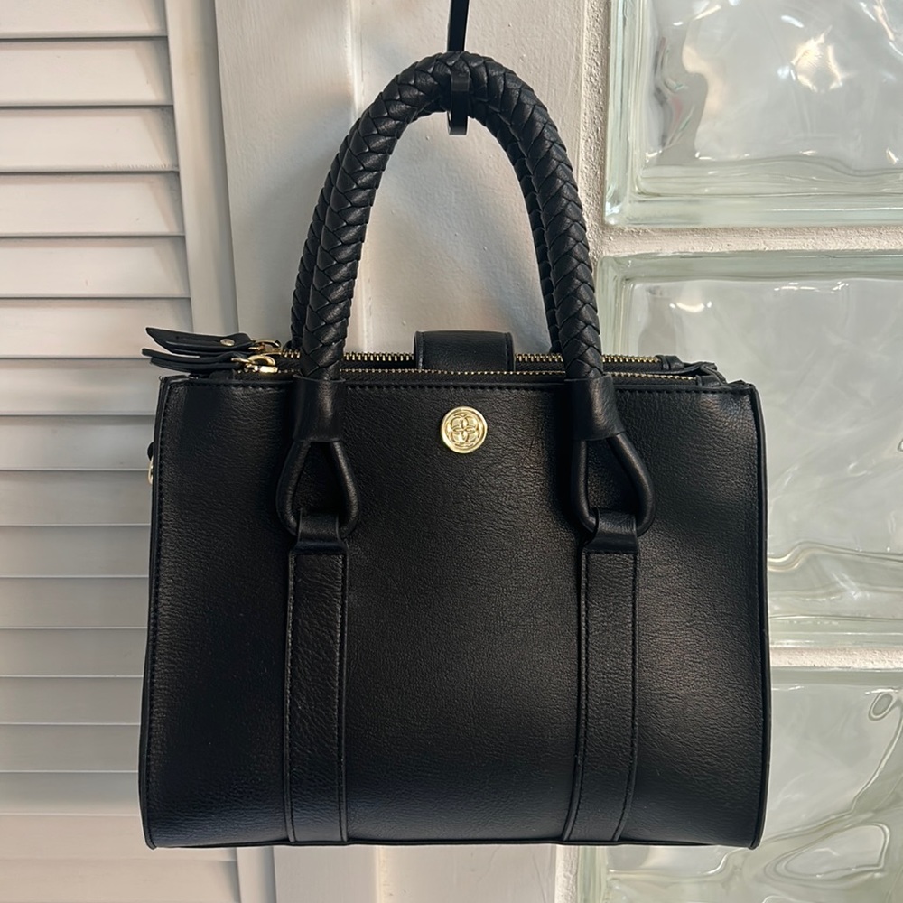 Black, double braided handle purse. By Kate Landry.